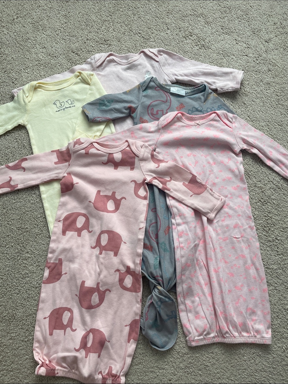 Baby Girls 5-Pack Sleep Gowns - Pink, Yellow, Gray Elephant & Heart Prints